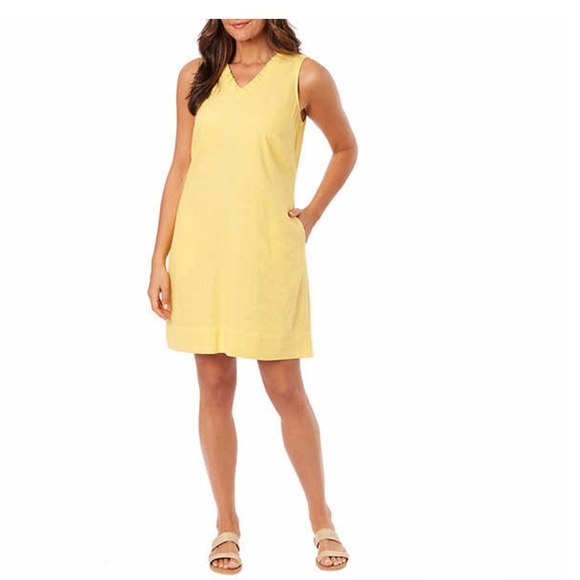 Briggs Linen Blend Dress Ruffle V-Neck Sleeveless Yellow Spring Easter Medium M - Picture 1 of 6